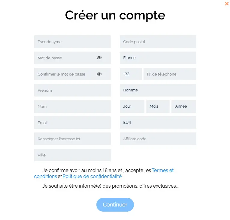 Processus d'inscription Vive Mon Casino